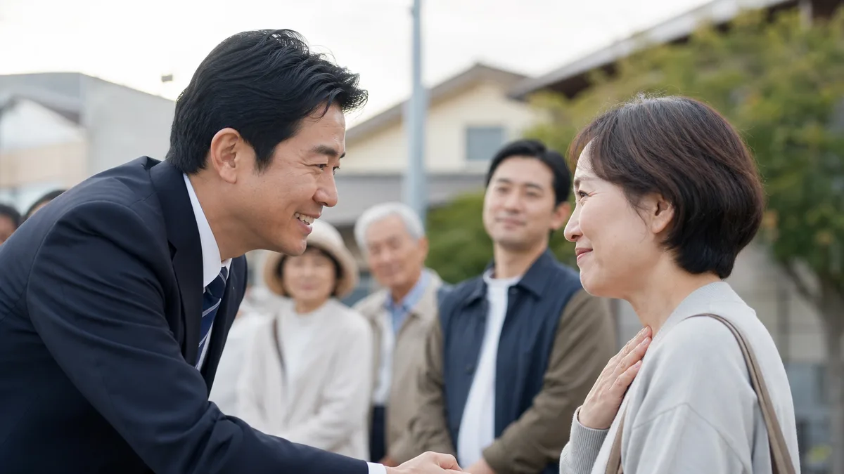 地域の住民と対話する政治家